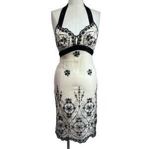 Y2K 2000s Lyndia Beige & Black Halter Baby Doll Dress Size 2
